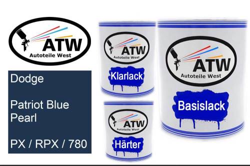 Dodge, Patriot Blue Pearl, PX / RPX / 780: 1L Lackdose + 1L Klarlack + 500ml Härter - Set, von ATW Autoteile West.